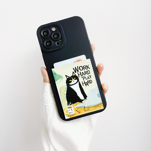 加班猫咪 卡套手机壳独立皮套苹果16promax插卡槽17promax带卡包iPhone17pro装卡17air放卡16/1513/12软16pro