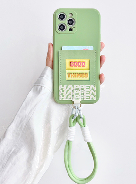 L022创意独立卡包手机壳适用iPhone15promax防摔手绳14pro苹果15pro门禁身份证13promax卡套12/13/15软壳SE3