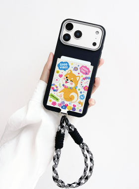 卡通柴犬iPhone卡包一体手机壳苹果17promax软皮质卡套16pro旅游通勤15pro可插门禁卡13/14/15挂绳保护壳FFBG
