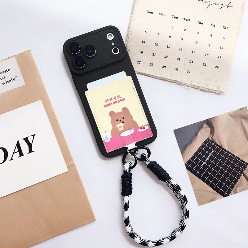 好好吃饭 可爱带卡包手机壳装卡套苹果16promax插卡16pro皮质iphone17promax身份证17pro精孔15/14/13/17挂绳