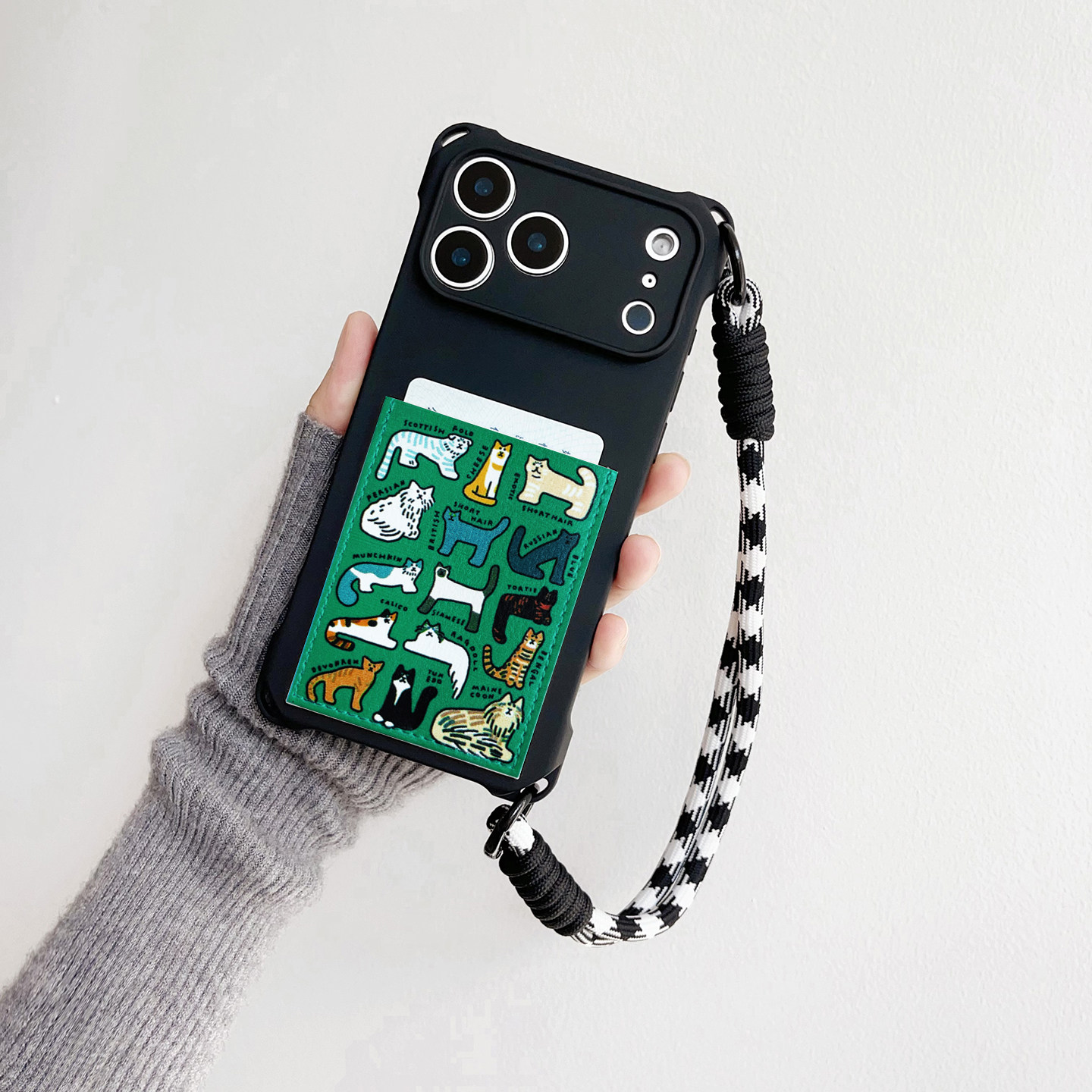 猫咪集合可爱带卡包手机壳装卡iphone17promax独立皮质插卡16promax交通卡套15/14/13挂绳苹果17pro旅游15pro