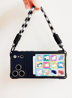 猫星方块可爱带卡包手机壳装卡苹果17promax独立软皮质卡套iPhone16promax交通卡贴15/14/13挂绳15promax旅游