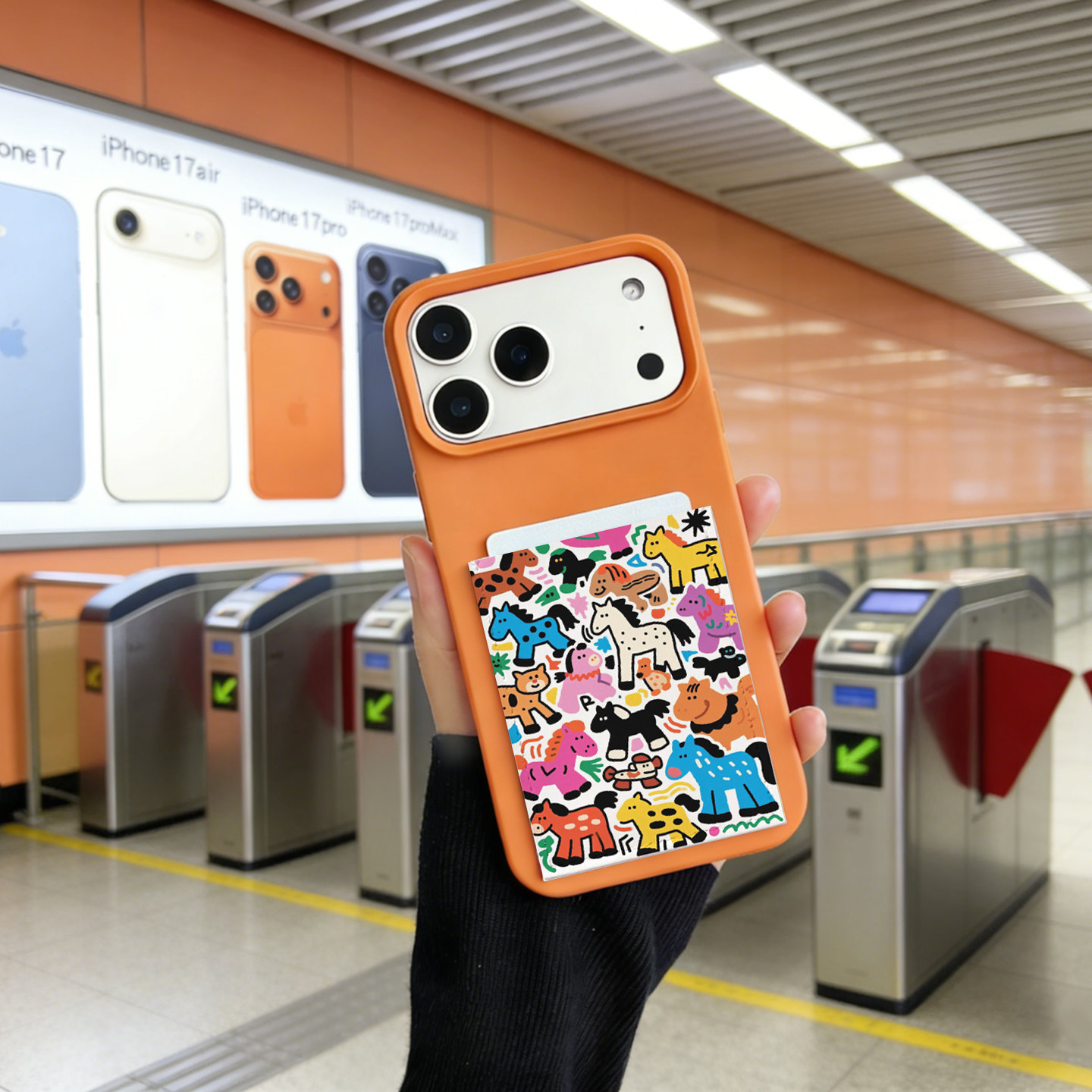 彩福小马装卡手机壳带卡包iphone17promax独立软皮质插卡16promax交通卡套15/14/13大孔17pro收纳身份证15pro