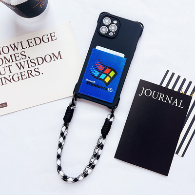 复古怀旧WIN95图标手机壳带卡包适用iPhone16pro挂绳防摔15promax苹果16/15/14/13门禁身份证电梯卡收纳12PRO