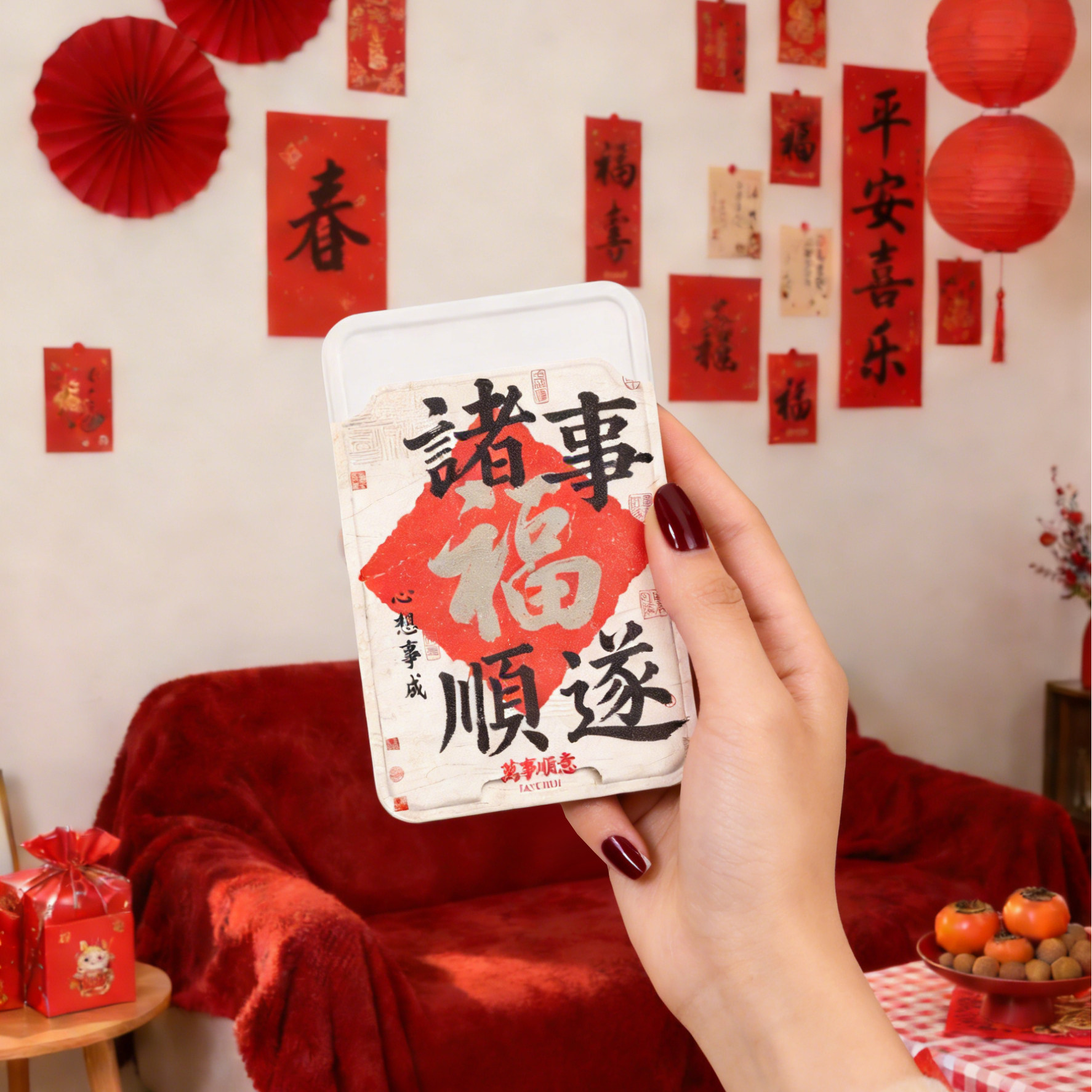 新年大福顺遂卡包适用苹果17promax卡贴16pro华为Mate80pro背贴卡套小米15旅游便携门禁身份证车卡通用强力贴