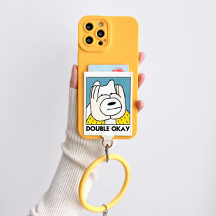 B016狗头OK手环卡套手机壳适用iPhone16promax苹果17promax门禁电梯卡包14 13精孔XR防摔13pro插卡17pro软