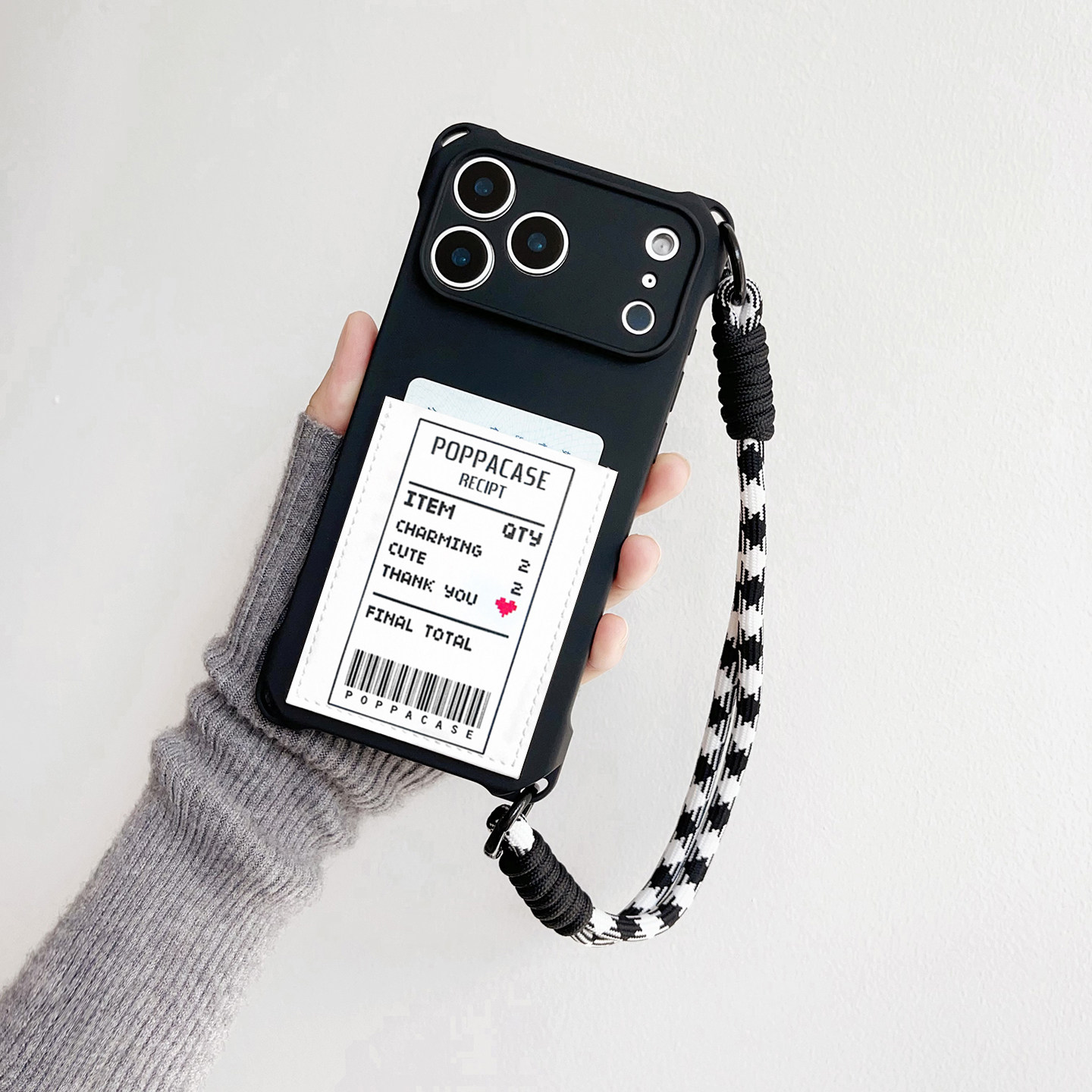 小票个性带卡包手机壳装卡iphone17promax独立皮质插卡16promax交通卡套15/14/13挂绳苹果17pro旅游便携15pro