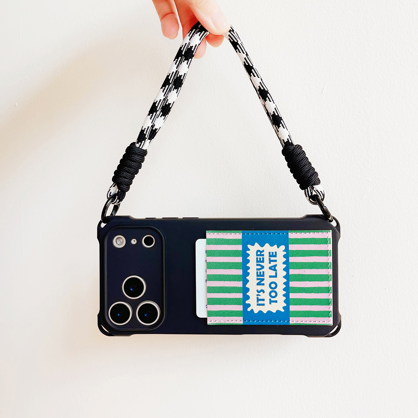 为时不晚文艺带卡包手机壳装卡iphone17promax独立皮质插卡16promax交通卡套15/14/13挂绳苹果17pro旅游15pro