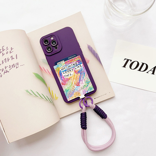 Z015我 文艺手机壳带卡包苹果16promax挂绳16 12防摔iphone16pro交通卡15pro独立插卡套14pro软 思路凌乱