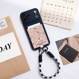 鸟鸣载春文艺带卡包手机壳装 14皮质插卡套17挂绳 卡16promax苹果17promax旅游身份证iPhone17pro交通卡挂绳15