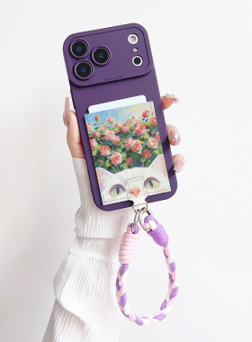 文艺猫咪蔷薇iPhone18promax卡包一体手机壳苹果17promax可插银行卡16/15/14防摔带卡套17通勤挂绳保护套FFBM