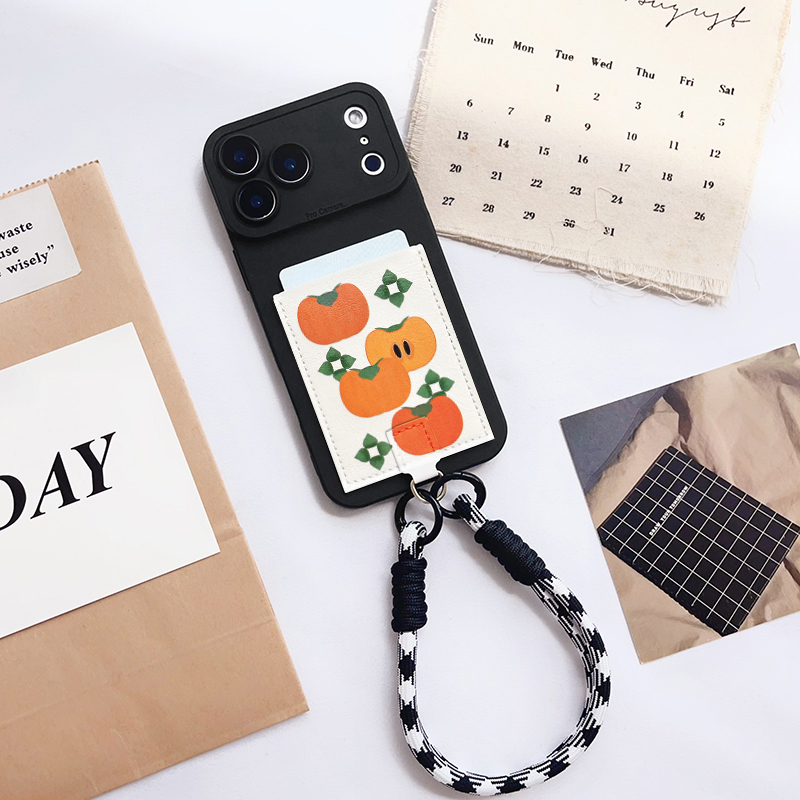 柿子 文艺小众带卡包手机壳装卡套苹果16promax插卡16pro皮质iphone17promax身份证17pro精孔15/14/13/17挂绳