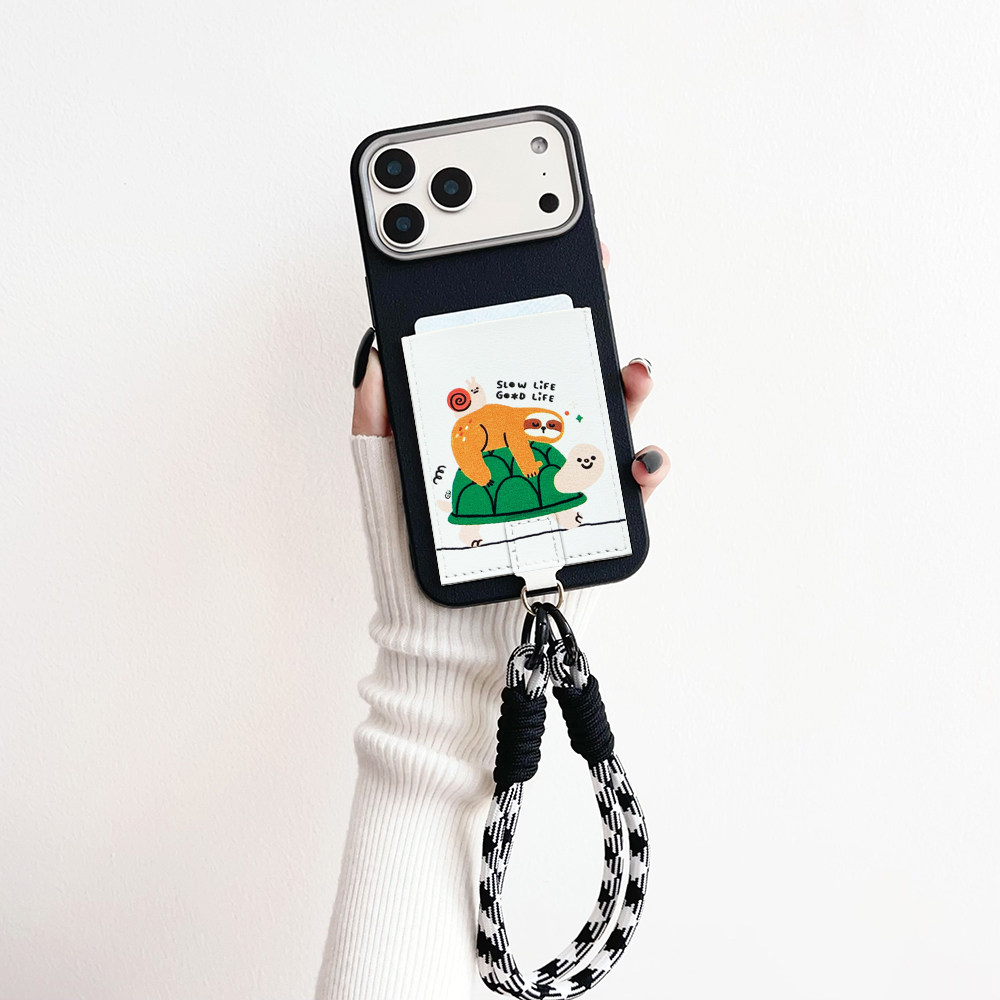 可爱慢蜗牛乌龟 带卡包手机壳插卡iPhone17promax挂绳15pro苹果16promax装卡套14/12/13/16身份证收纳17pro软