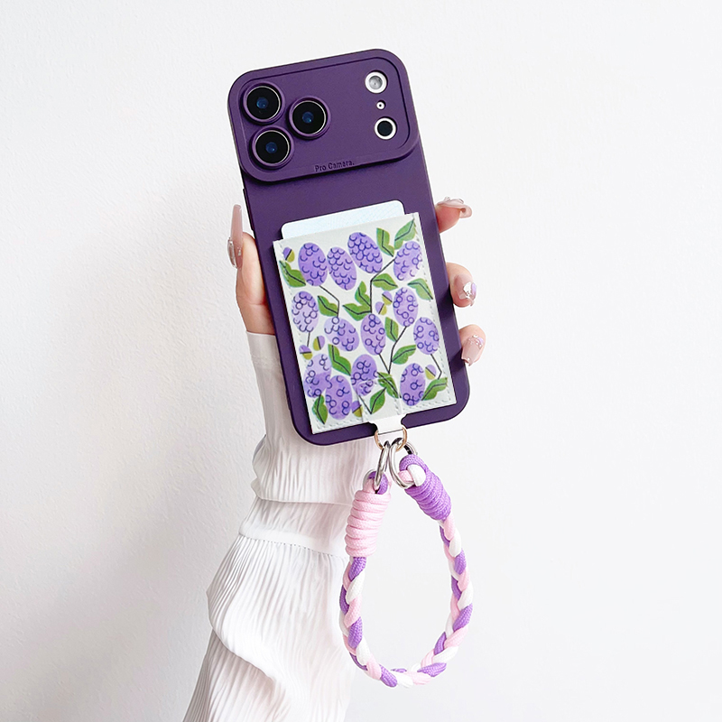 文艺葡萄花 独立带卡包手机壳装卡套iphone17pro身份证16pro苹果17promax插卡16promax软皮质15/14/13/17挂绳