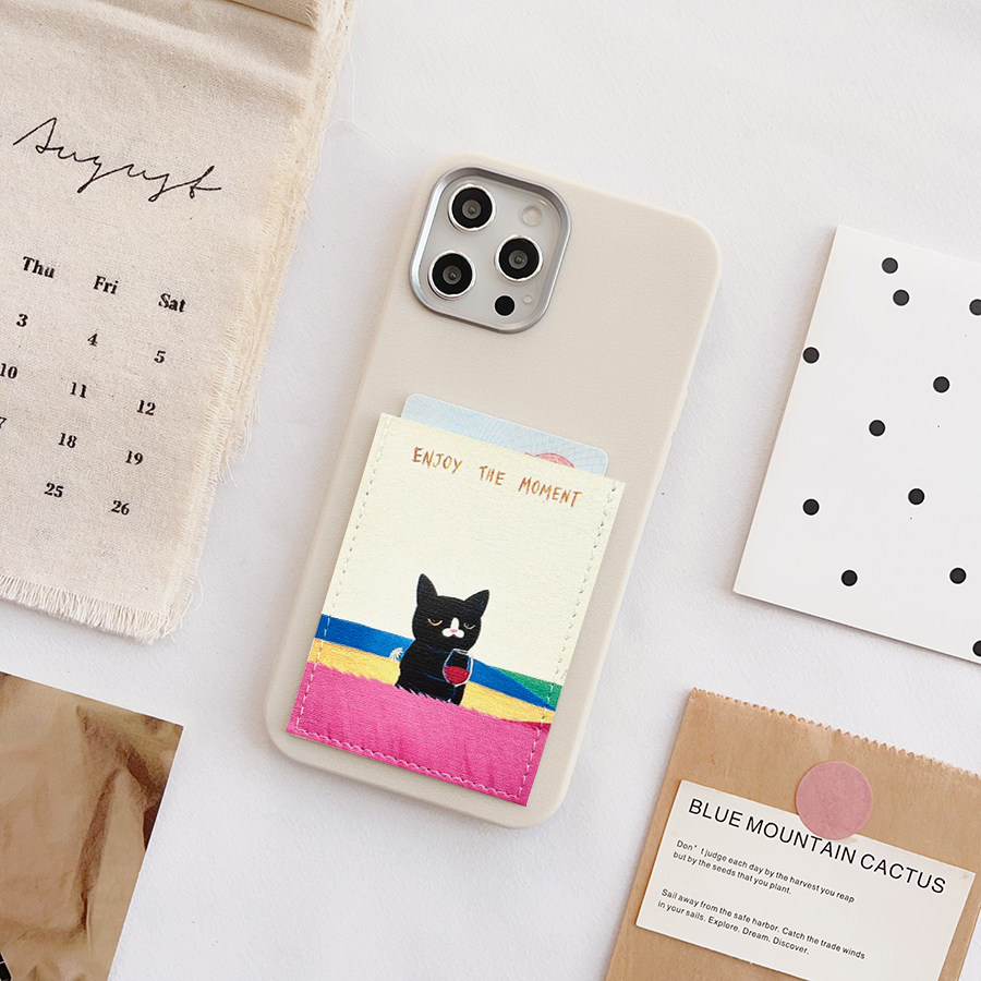 ins猫咪可爱独立隔层卡套手机壳带卡包苹果16promax门禁交通卡槽17promax插卡iPhone16/15/14/13装卡15promax