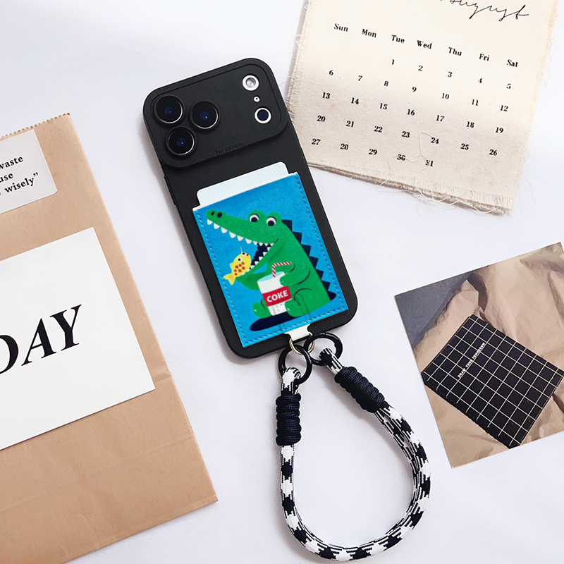 鳄鱼饿鱼 趣味独立插卡手机壳带卡包iphone17pro装卡套16pro苹果17promax身份证16promax皮质15/14/13/17挂绳