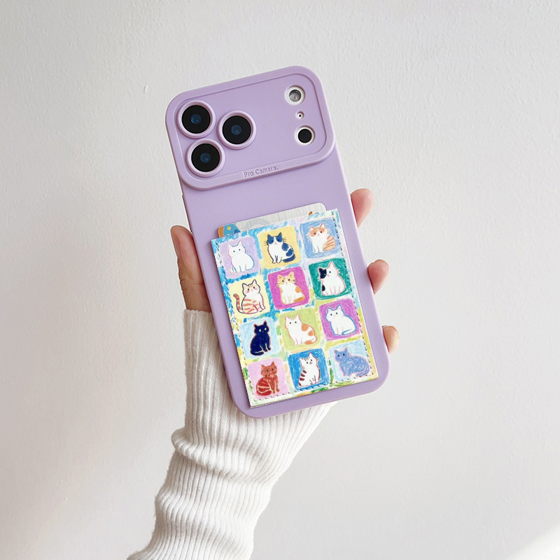 猫咪可爱 薄款软皮质装卡套手机壳带卡包苹果17promax 独立卡贴16promax身份证iPhone17promax交通卡15/14/13