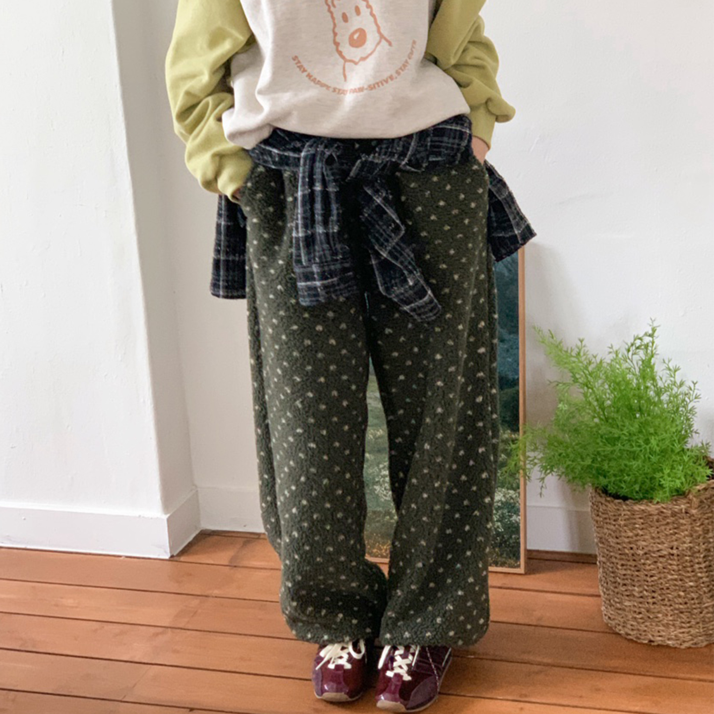 秋冬款波点羊羔毛束脚休闲裤