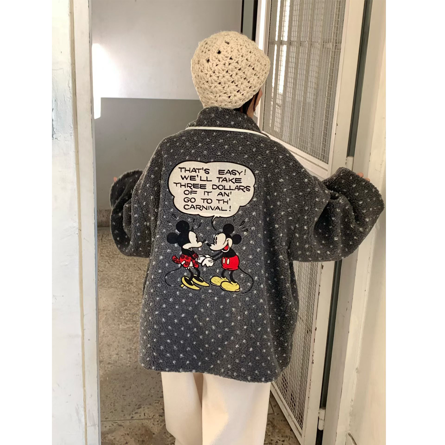 摇粒绒卡通宽松休闲夹棉外套棉衣