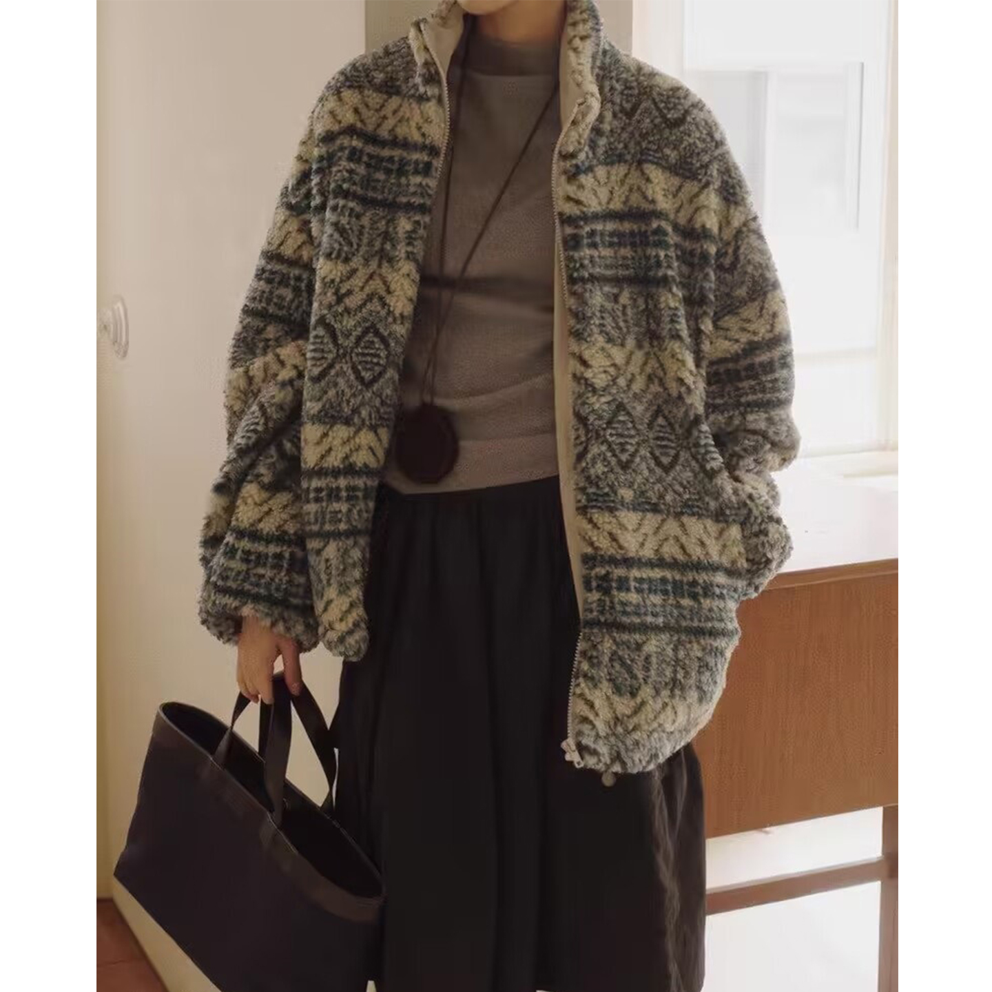 洋气立领羊羔毛拉链外套上衣