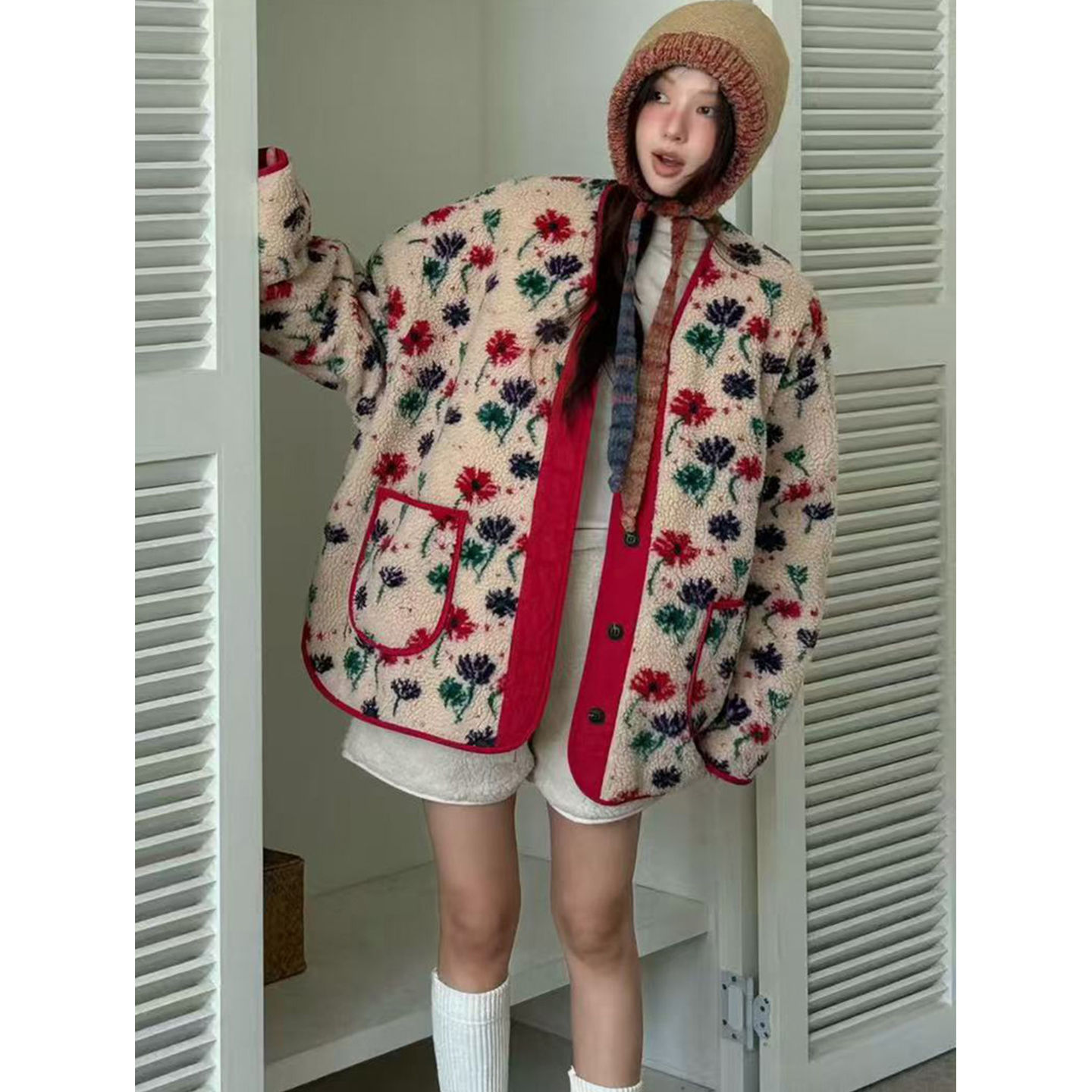 正反两面穿摇粒绒加厚外套棉服