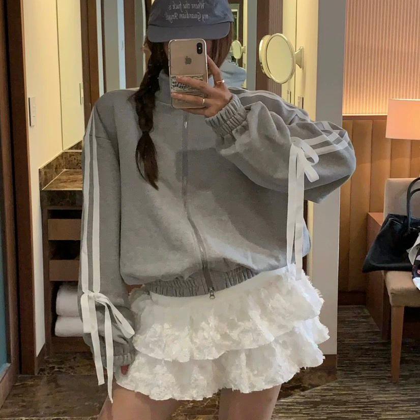 拉链立领宽松卫衣加绒外套女