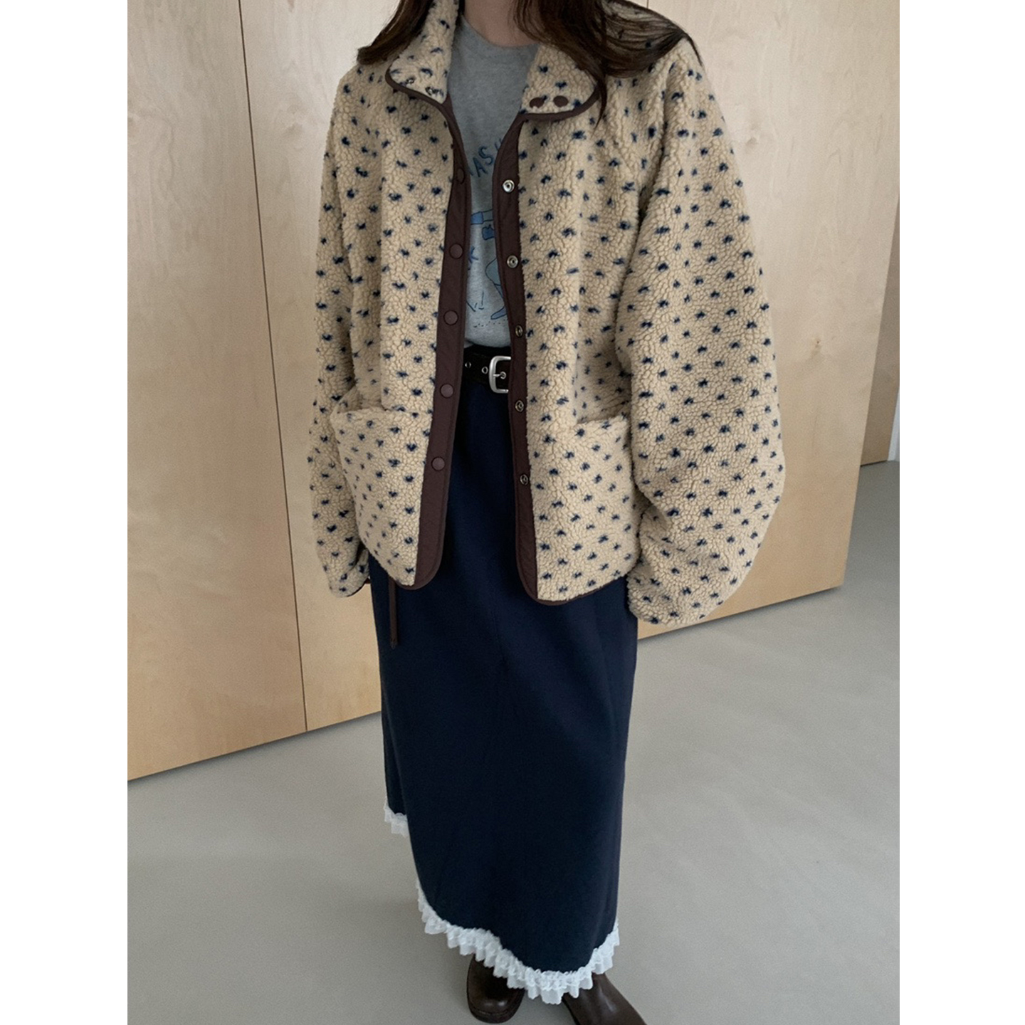 两面穿宽松保暖摇粒绒棉服外套