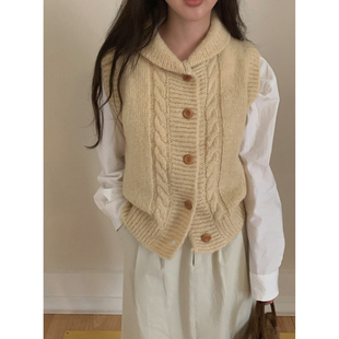 韩国东大门2025秋冬女款背心翻领针织马甲毛衣针织衫