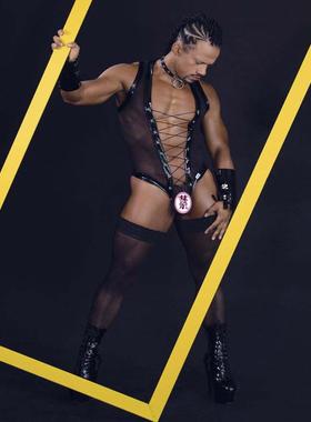 Candyman新款嚢袋镂空系带性感男士连体丁字裤-99774