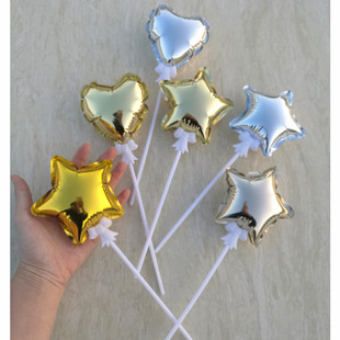 4寸10cm五角星自动充气球迷你小气球生日蛋糕插旗派对儿童礼物