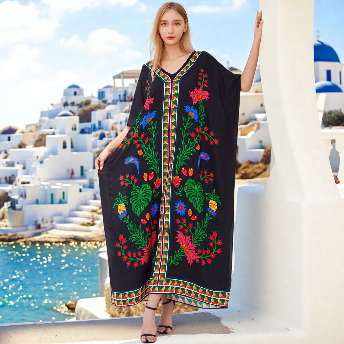 高级感度假印花连衣裙宽松显瘦