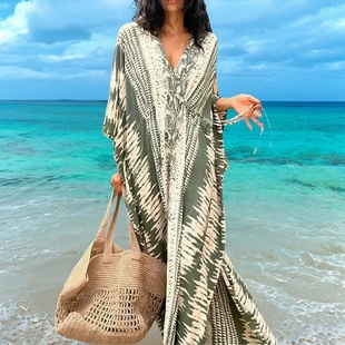 2026新款迪拜埃及中东宽松长袍三亚泰国度假沙滩长裙复古连衣裙子