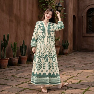 2026春季新款长袖连衣裙女异域风埃及泰国云南海边沙滩长裙到脚踝