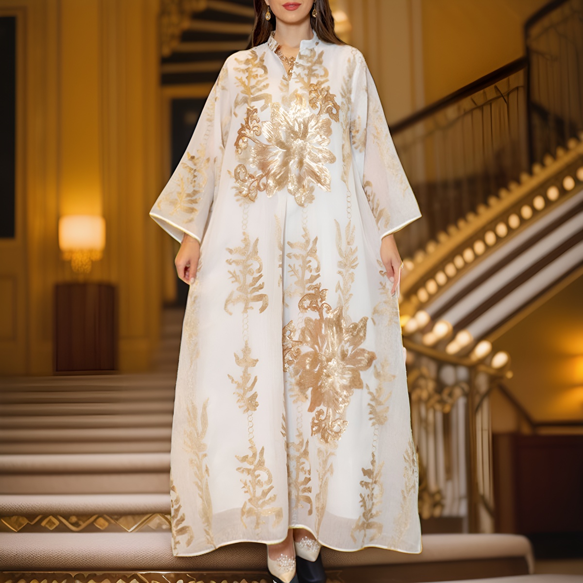 2025年春夏新款女迪拜中东穆斯林阿拉伯亮片刺绣连衣裙晚礼服长裙