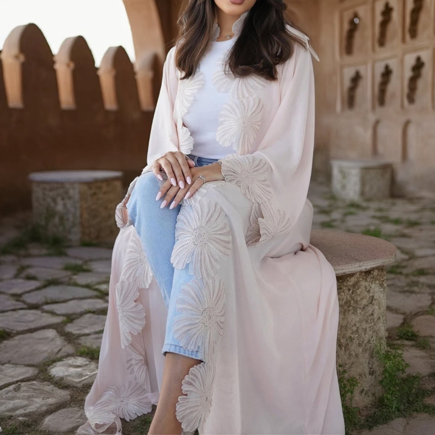 2026高级感老钱风刺绣镂空长袍子开衫女士旅游度假外套沙漠防晒衣
