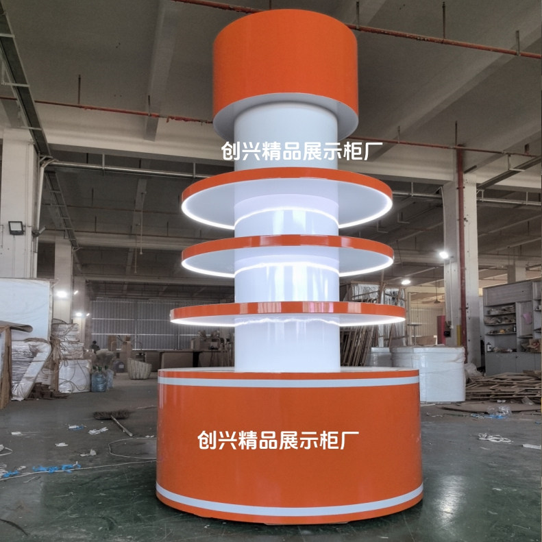 店铺包柱子圆形发光展台农产品展厅展示柜台样品间陈列柜中岛货架