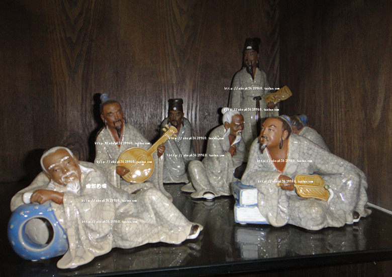 石湾公仔陶瓷工艺品摆件竹林七贤