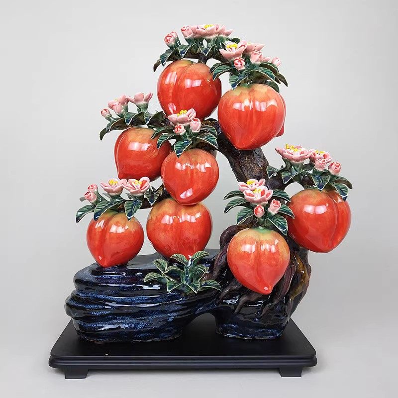 桃子寿桃仙桃福寿双全陶瓷摆件石湾公仔