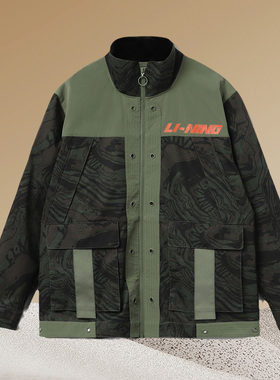 李宁正品男子新款宽松休闲保暖拉链工装运动风衣外套AFDR403