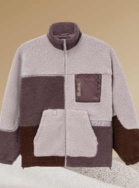 李宁羊羔绒外套男秋冬颗粒绒宽松拼接反伍羊羔毛外套AFDR703