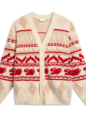 Lining/李宁正品日进斗金系列男子宽松休闲开衫编织衫外套AMBU021