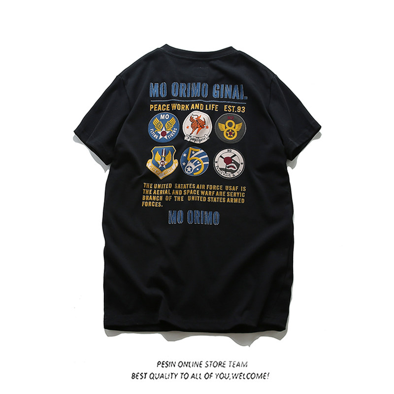 欧美潮牌2020夏装复古二战ma-1空军印花短袖t恤男士宽松休闲潮tee