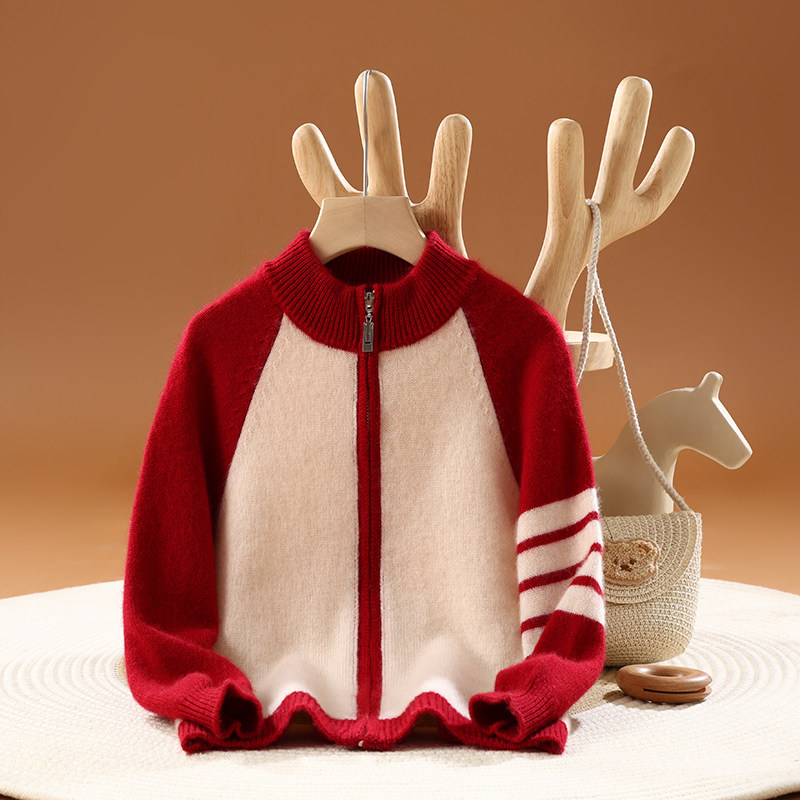 100%纯羊毛新年红加厚儿童拉链立领开衫男童外穿毛衣女童秋冬外套,童装/婴儿装/亲子装,毛衣/针织衫,淘宝优惠券,粉丝福利购,淘宝优惠卷