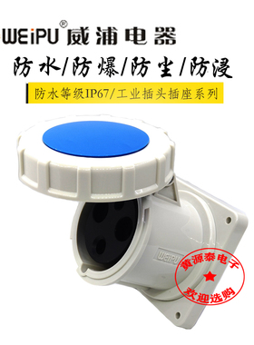 威浦航空插工业插头TYP5202（3芯125A）暗装直式插座防水等级IP67