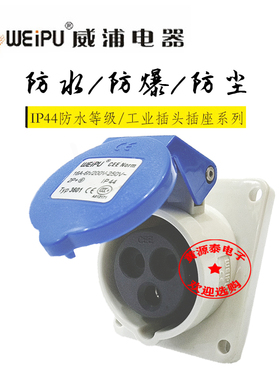 威浦工业插座工业连接器插座TYP3601（16A3芯）暗装插座斜式防水