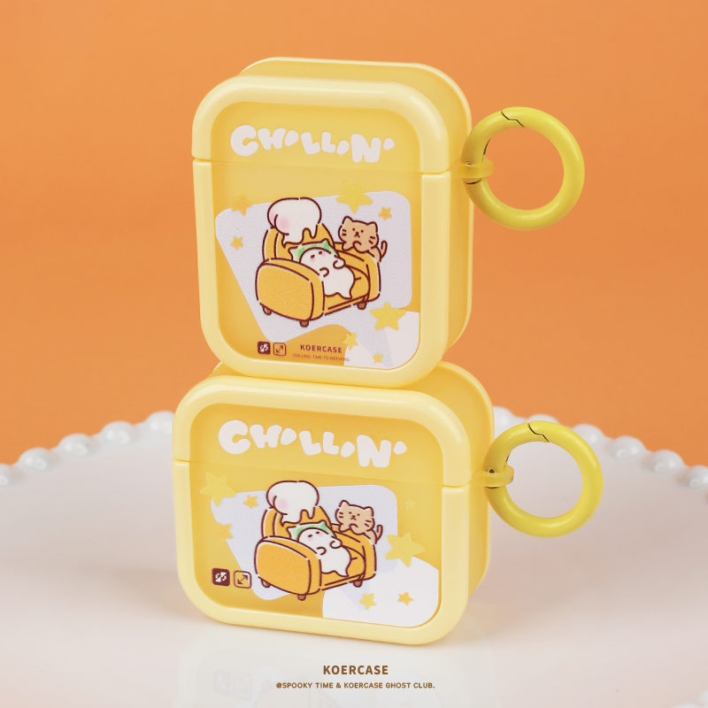 不如放松一下小幽灵耳机软壳原创意设计适用苹果AirPods1/2/4代新3代保护套Pro2代无线蓝牙插画涂鸦