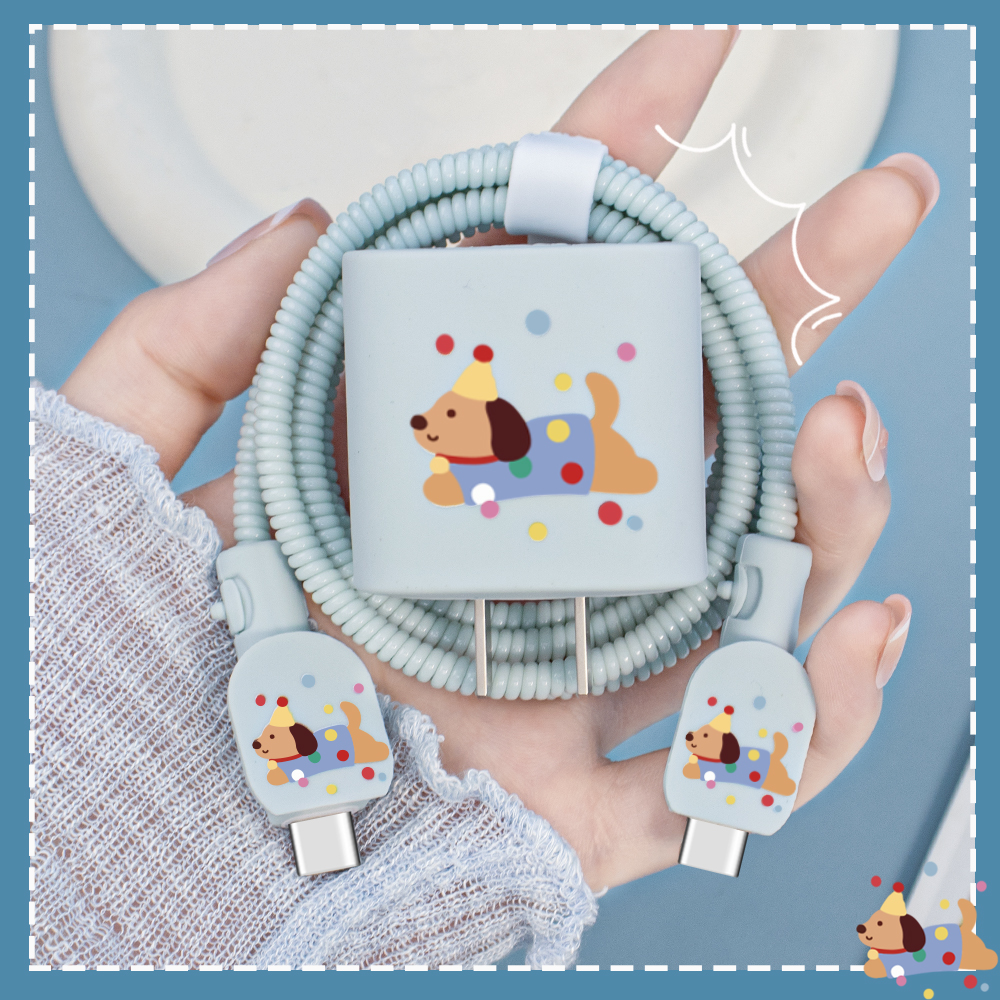 卡通硅胶充电器保护套苹果20W快充头套iPhone17air通用数据线双ty