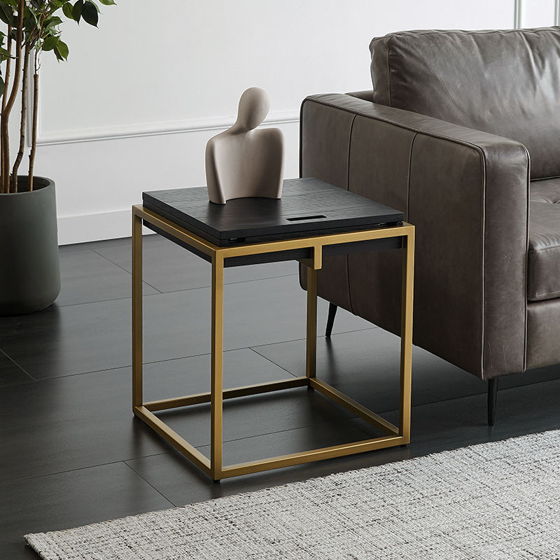 布朗森系列轻奢现代实木不锈钢茶几客厅正方形边几角几卧室床头柜