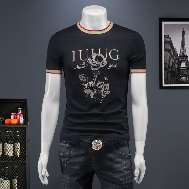 2025夏季欧货IUIUG轻奢潮流刺绣丝光棉短袖t恤男D320-88040-P75，男装T恤，电商D322