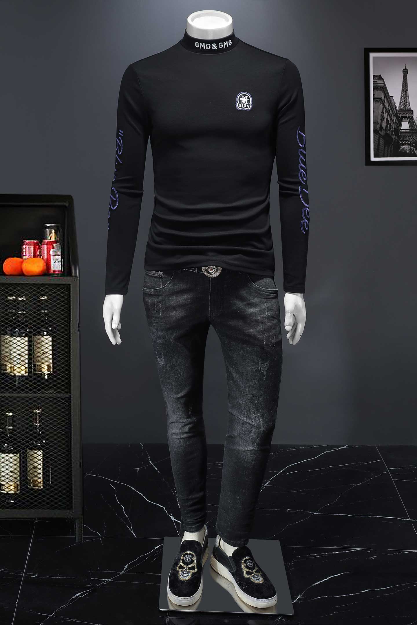2025秋冬新款轻奢品质半高领双面绒打底衫D320-88341-P100,男装卫衣,电商D320-1